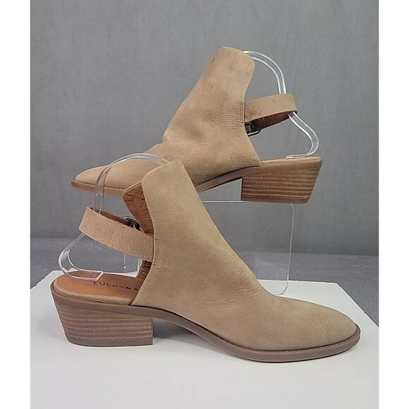 Lucky Brand Shoes Womens Sz 10 Farryn Tan Sling Back Bootie Block Heel Boho, EUC - Picture 11 of 11